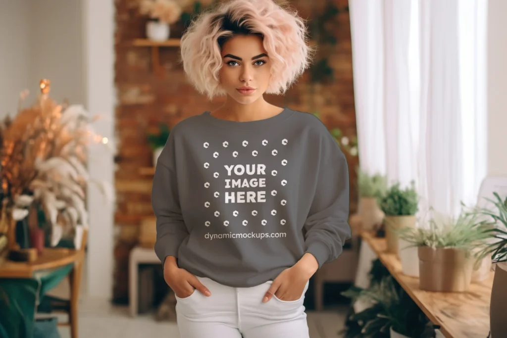 Woman Dark Gray Sweatshirt Mockup Front View Template