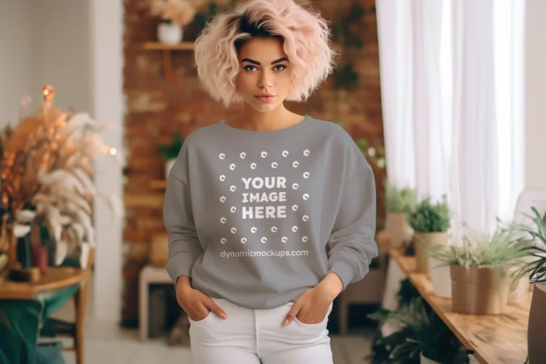 Woman Gray Sweatshirt Mockup Front View Template