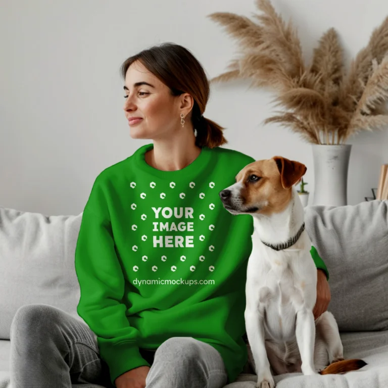 Woman Green Sweatshirt Mockup Front View Template