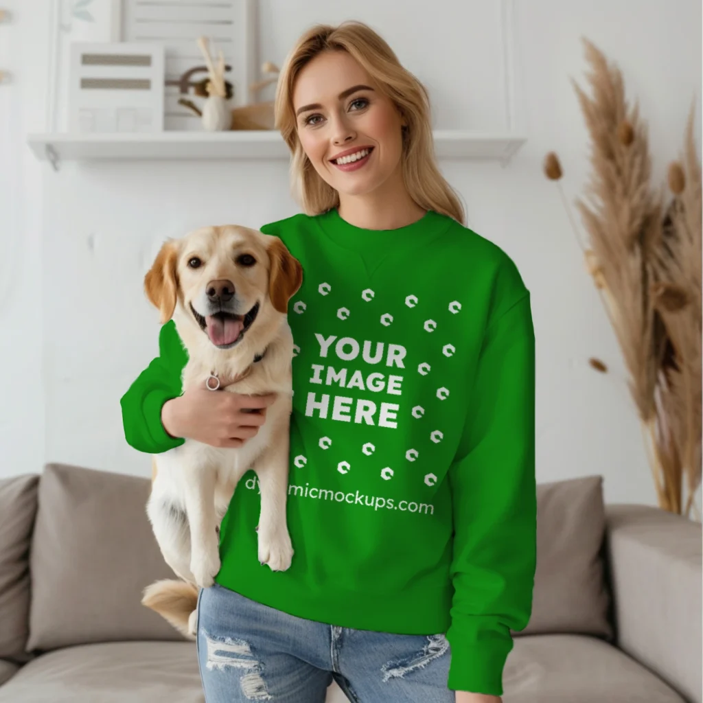 Woman Green Sweatshirt Mockup Front View Template