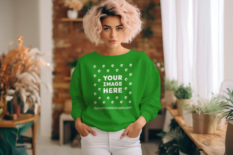 Woman Green Sweatshirt Mockup Front View Template