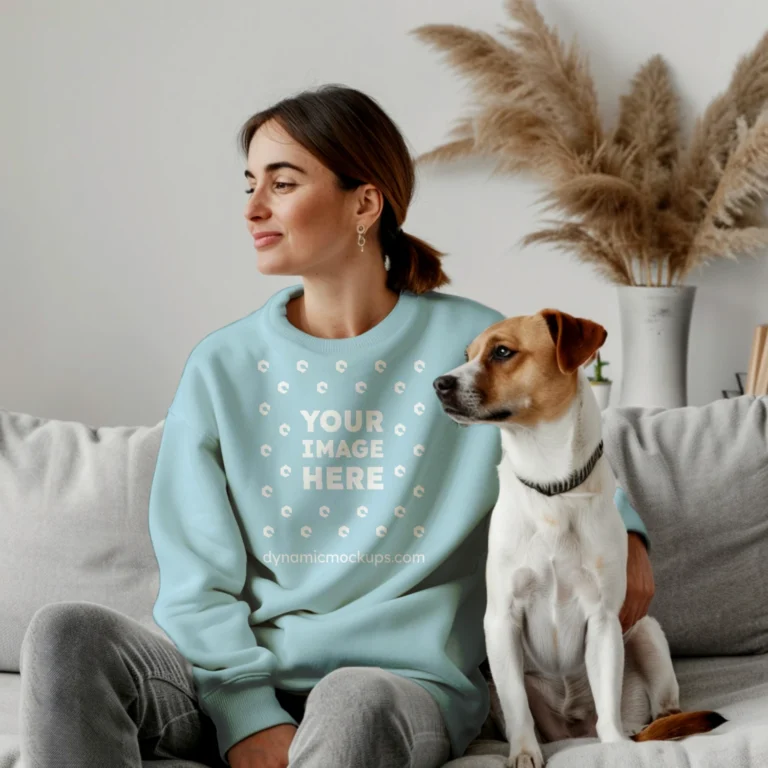 Woman Light Blue Sweatshirt Mockup Front View Template