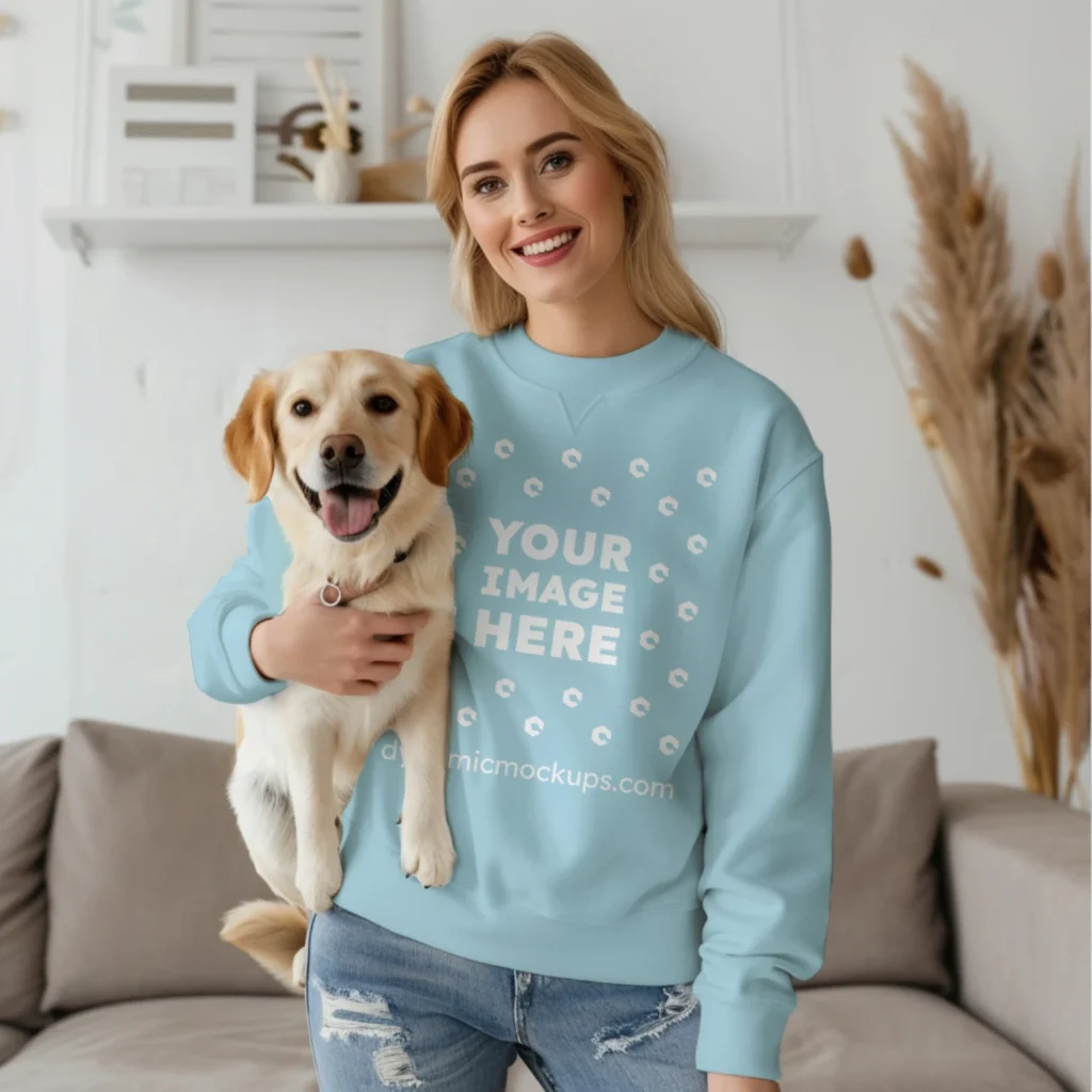 Woman Light Blue Sweatshirt Mockup Front View Template