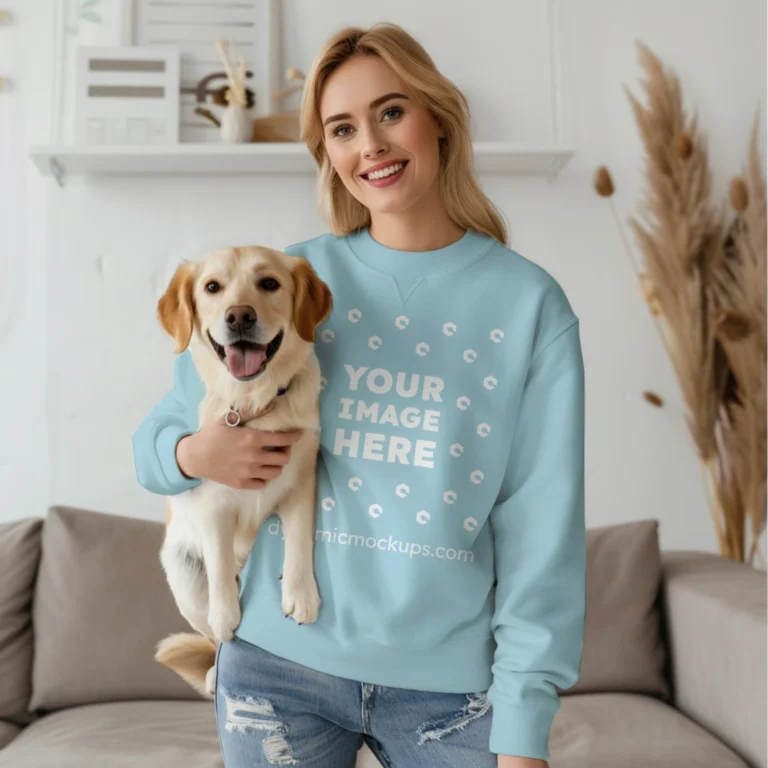 Woman Light Blue Sweatshirt Mockup Front View Template