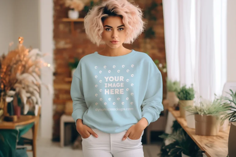 Woman Light Blue Sweatshirt Mockup Front View Template