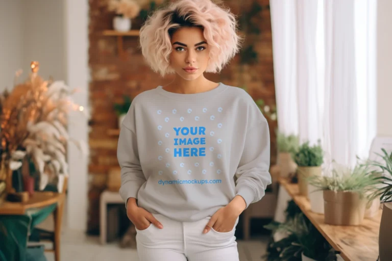 Woman Light Gray Sweatshirt Mockup Front View Template