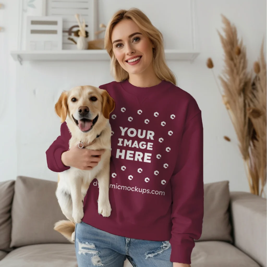 Woman Maroon Sweatshirt Mockup Front View Template