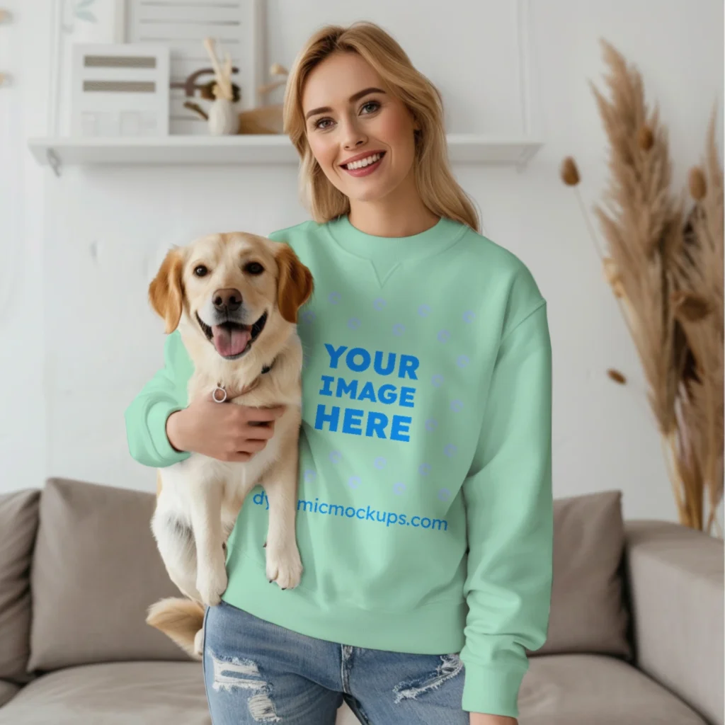 Woman Mint Sweatshirt Mockup Front View Template