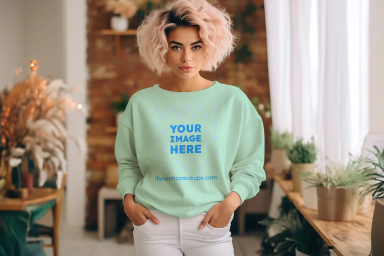 Woman Mint Sweatshirt Mockup Front View Template