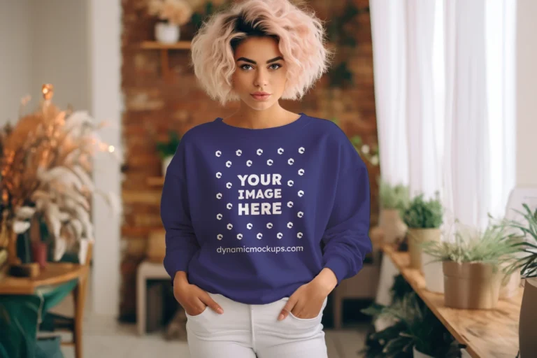 Woman Navy Blue Sweatshirt Mockup Front View Template