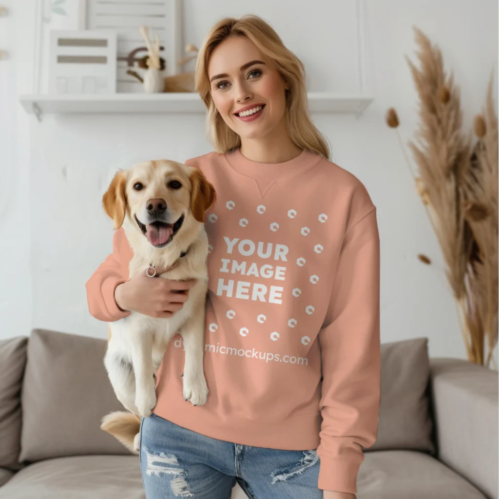 Woman Peach Sweatshirt Mockup Front View Template