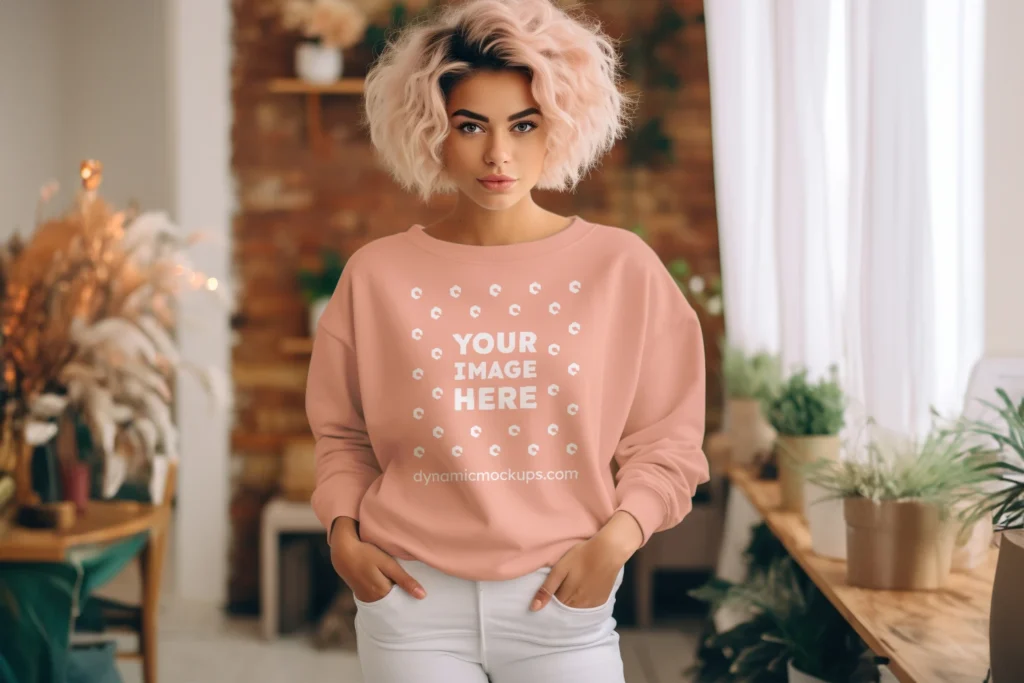 Woman Peach Sweatshirt Mockup Front View Template