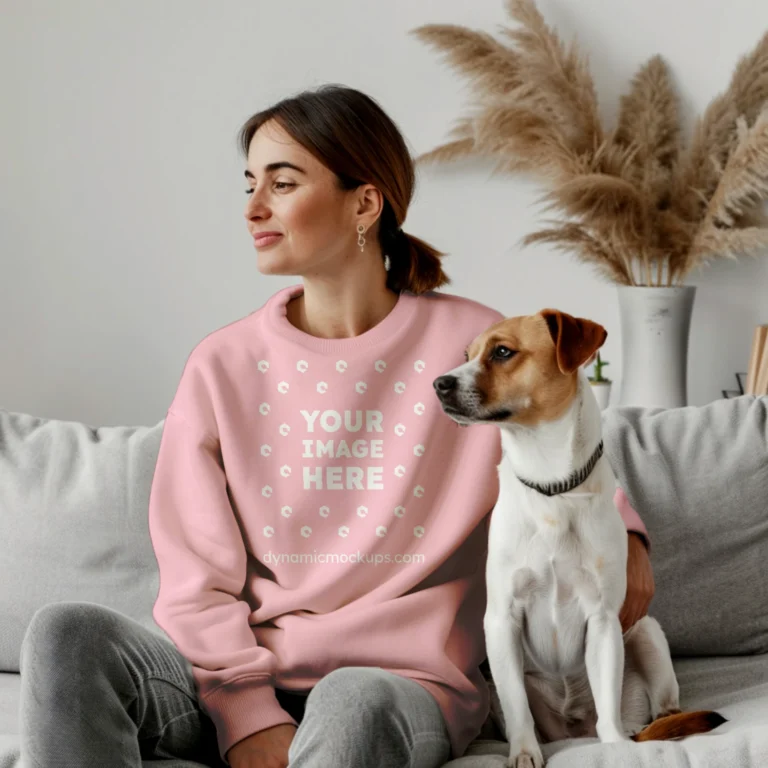 Woman Pink Sweatshirt Mockup Front View Template