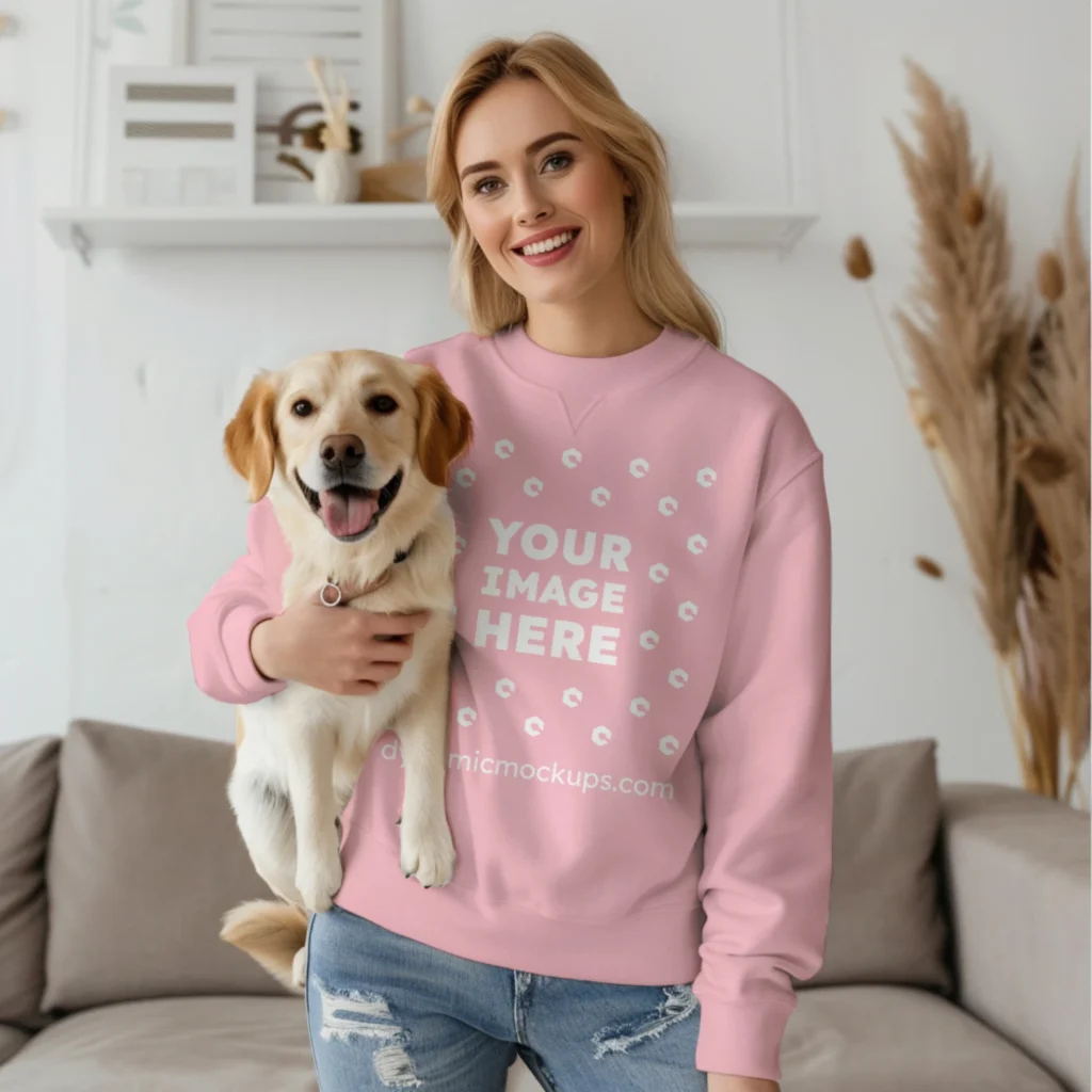 Woman Pink Sweatshirt Mockup Front View Template