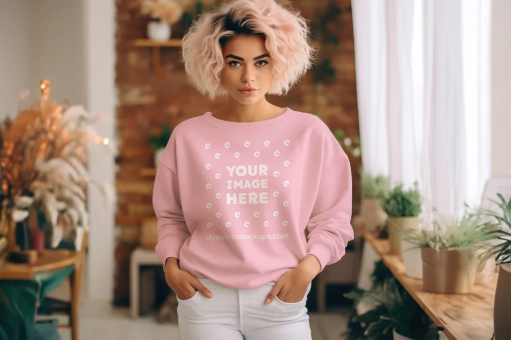 Woman Pink Sweatshirt Mockup Front View Template