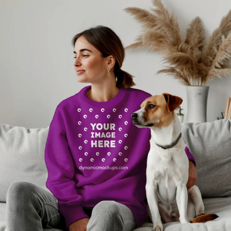 Woman Purple Sweatshirt Mockup Front View Template