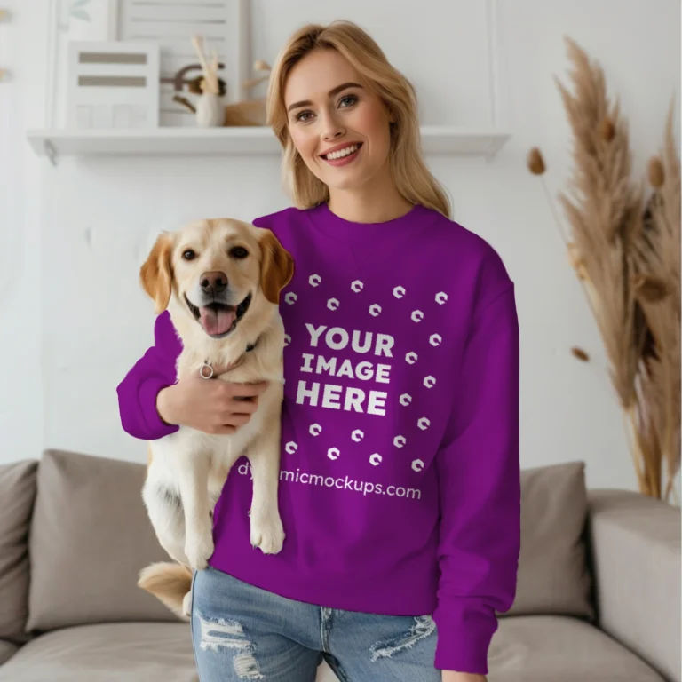 Woman Purple Sweatshirt Mockup Front View Template