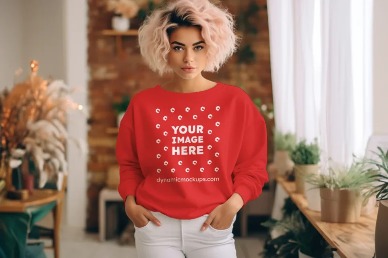 Woman Red Sweatshirt Mockup Front View Template