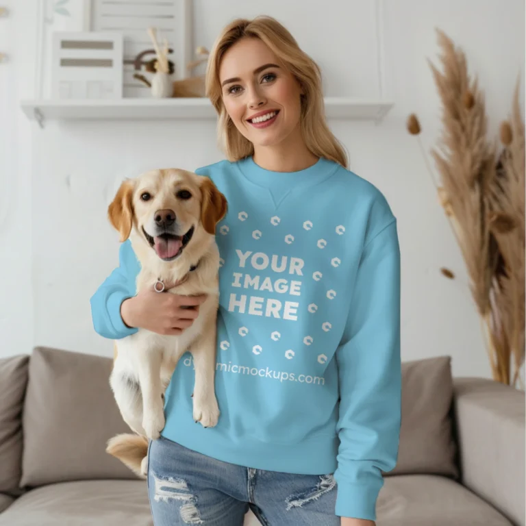 Woman Sky Blue Sweatshirt Mockup Front View Template