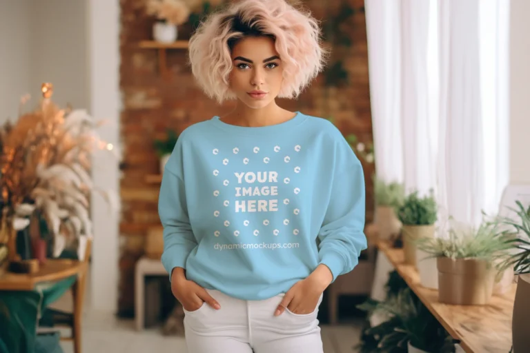 Woman Sky Blue Sweatshirt Mockup Front View Template