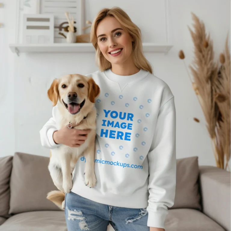 Woman White Sweatshirt Mockup Front View Template