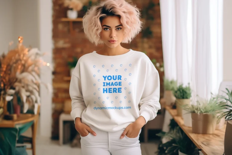 Woman White Sweatshirt Mockup Front View Template