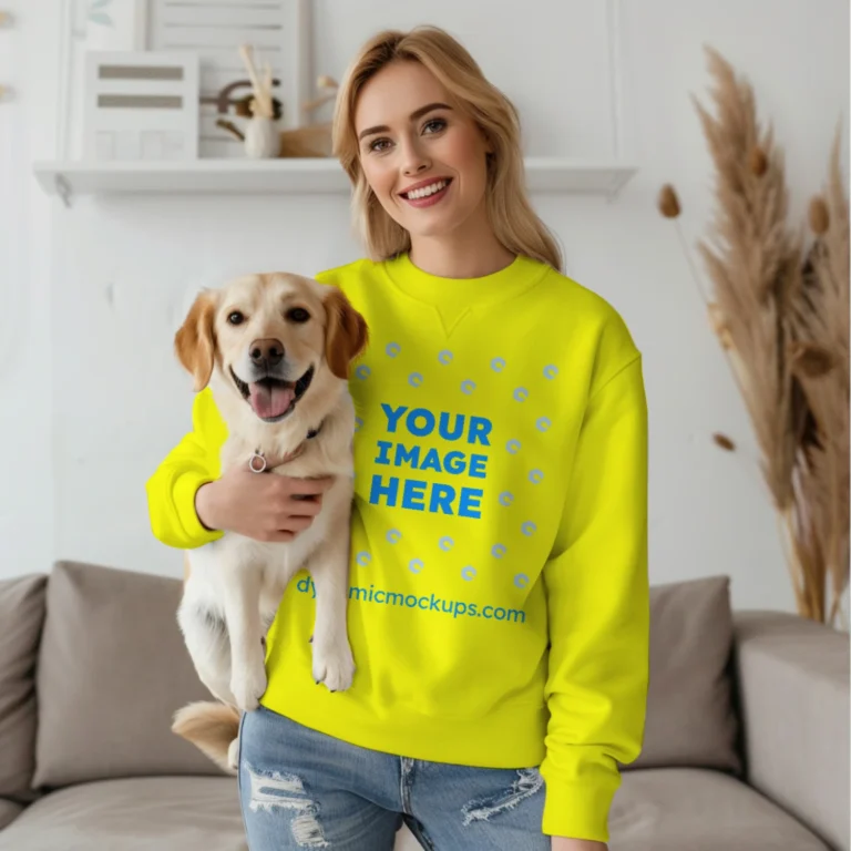 Woman Yellow Sweatshirt Mockup Front View Template