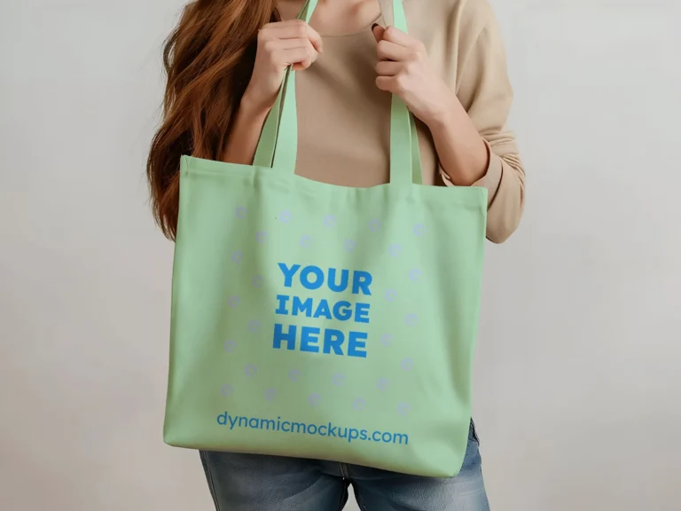 Woman Holding Mint Tote Bag Mockup Front View Template