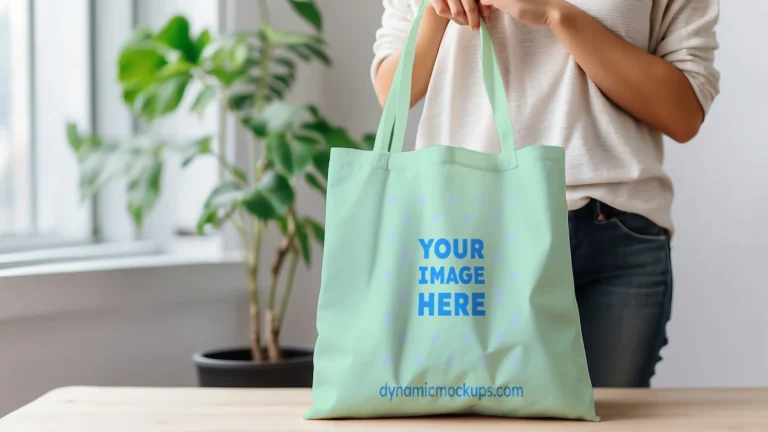 Woman Holding Mint Tote Bag Mockup Front View Template