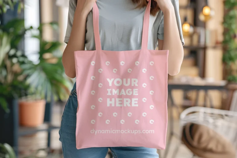 Woman Holding Pink Tote Bag Mockup Front View Template