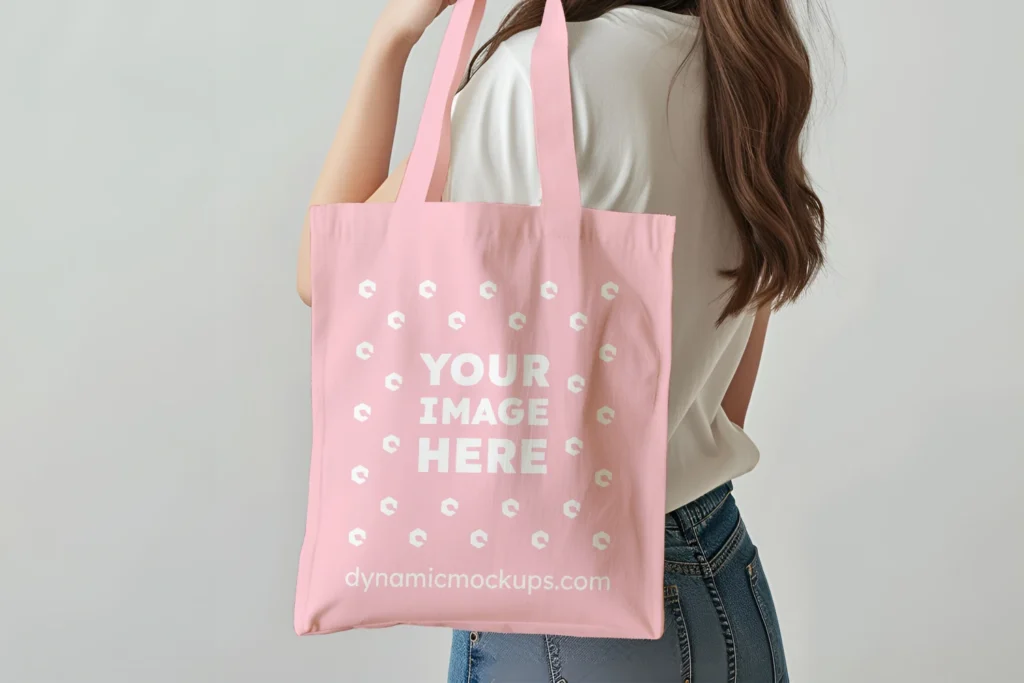 Woman Holding Pink Tote Bag Mockup Side View Template