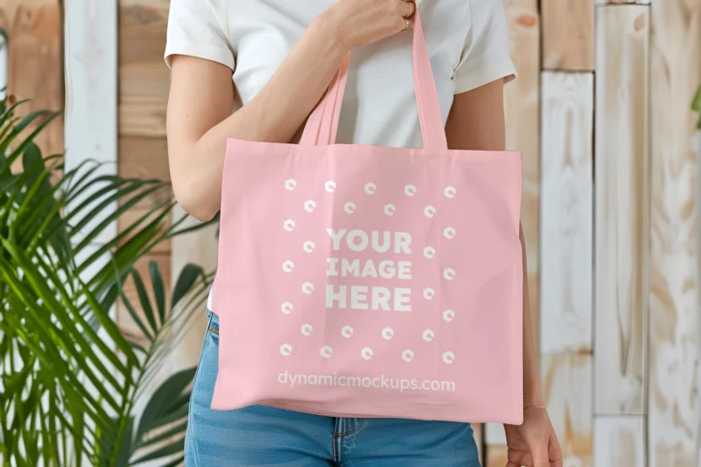 Woman Holding Pink Tote Bag Mockup Front View Template