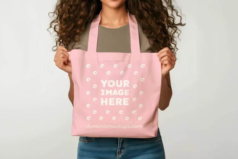 Woman Holding Pink Tote Bag Mockup Front View Template