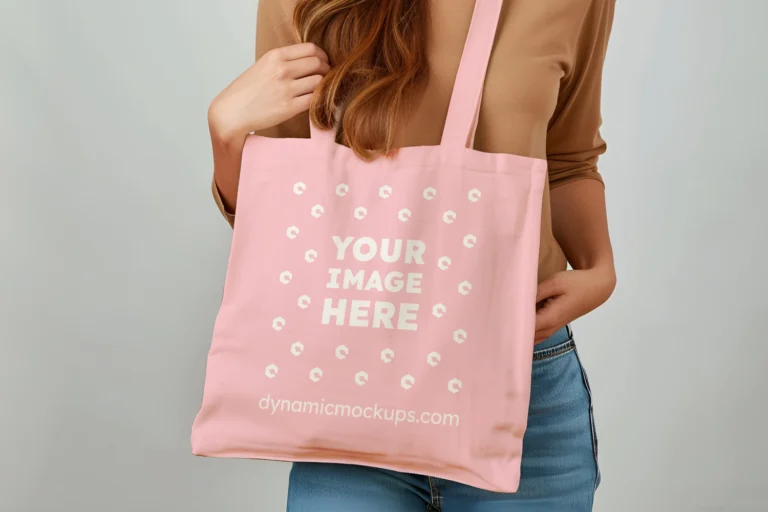 Woman Holding Pink Tote Bag Mockup Front View Template