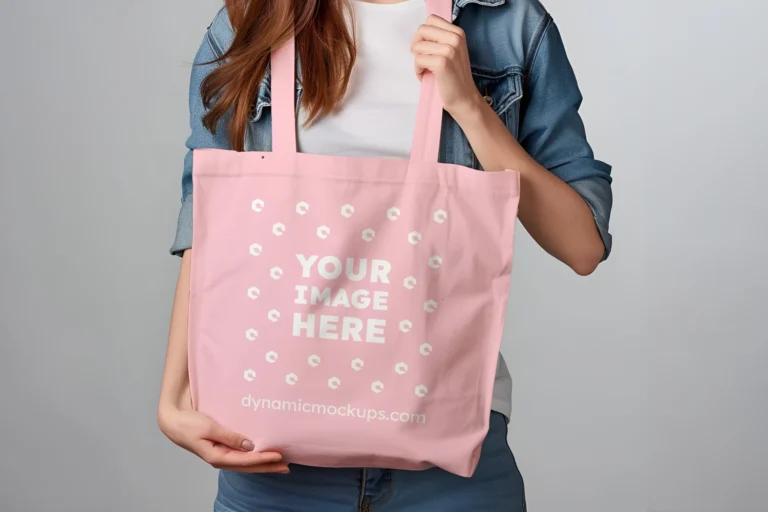 Woman Holding Pink Tote Bag Mockup Front View Template