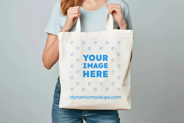 Woman Holding White Tote Bag Mockup Front View Template