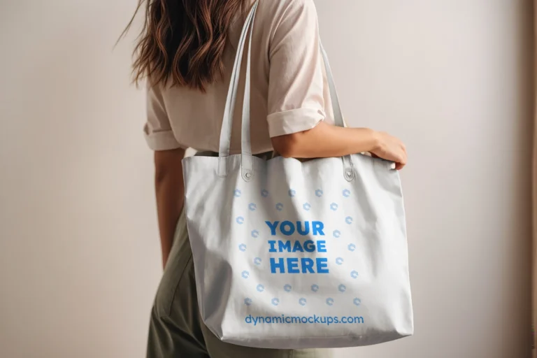 Woman Holding White Tote Bag Mockup Side View Template