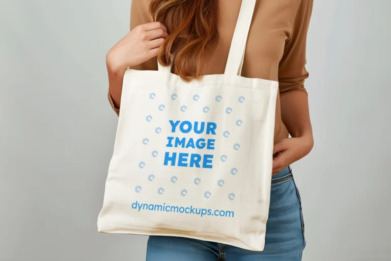 Woman Holding White Tote Bag Mockup Front View Template