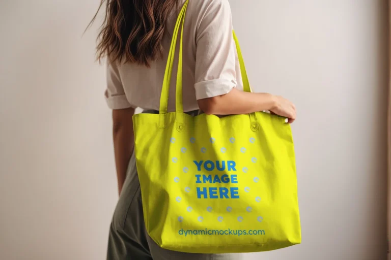 Woman Holding Yellow Tote Bag Mockup Side View Template