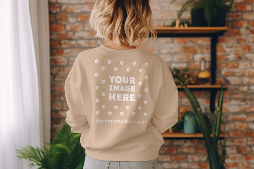 Woman Wearing Beige Sweatshirt Mockup Back View Template