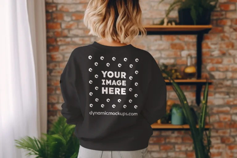 Woman Wearing Black Sweatshirt Mockup Back View Template