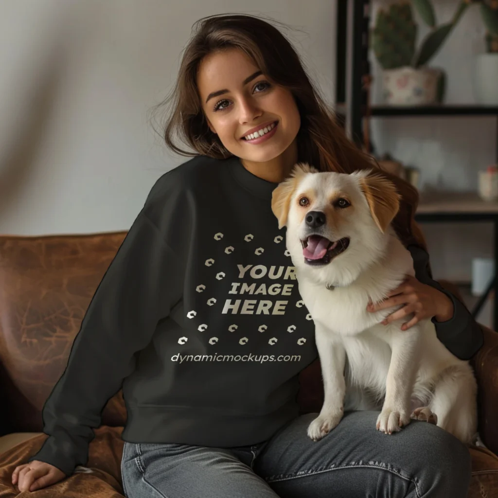 Woman Wearing Black Sweatshirt Mockup Front View Template