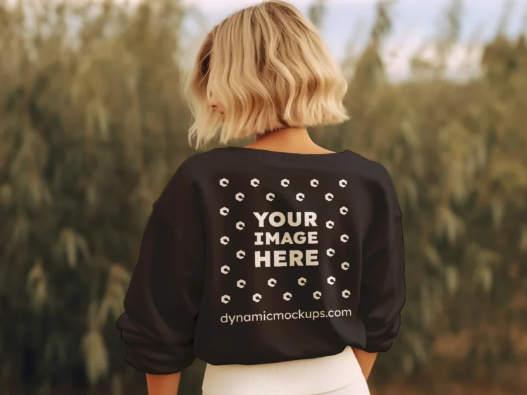 Woman Wearing Black Sweatshirt Mockup Back View Template