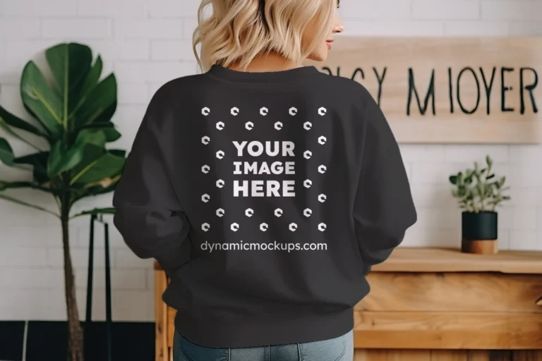 Woman Wearing Black Sweatshirt Mockup Back View Template