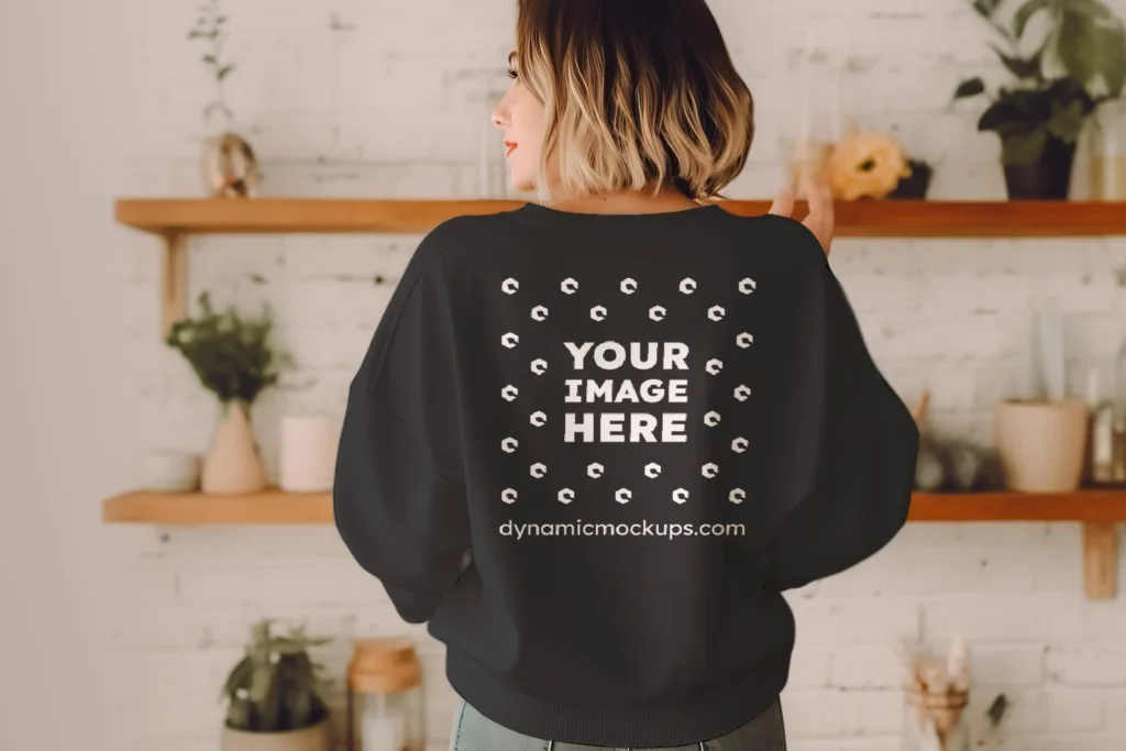 Woman Wearing Black Sweatshirt Mockup Back View Template