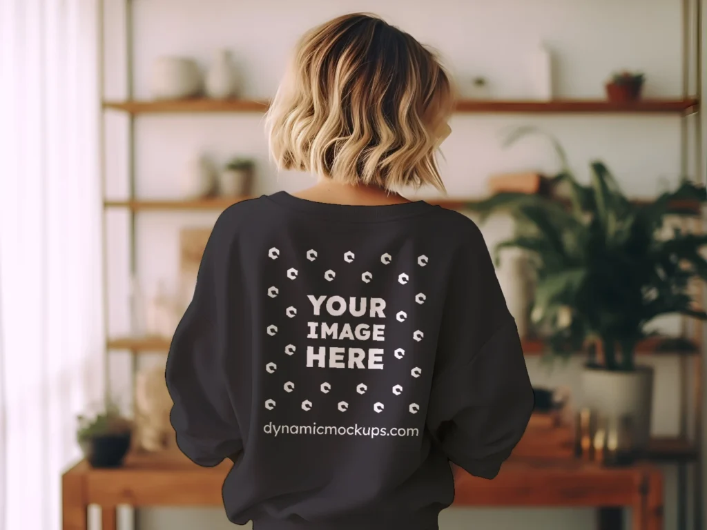 Woman Wearing Black Sweatshirt Mockup Back View Template