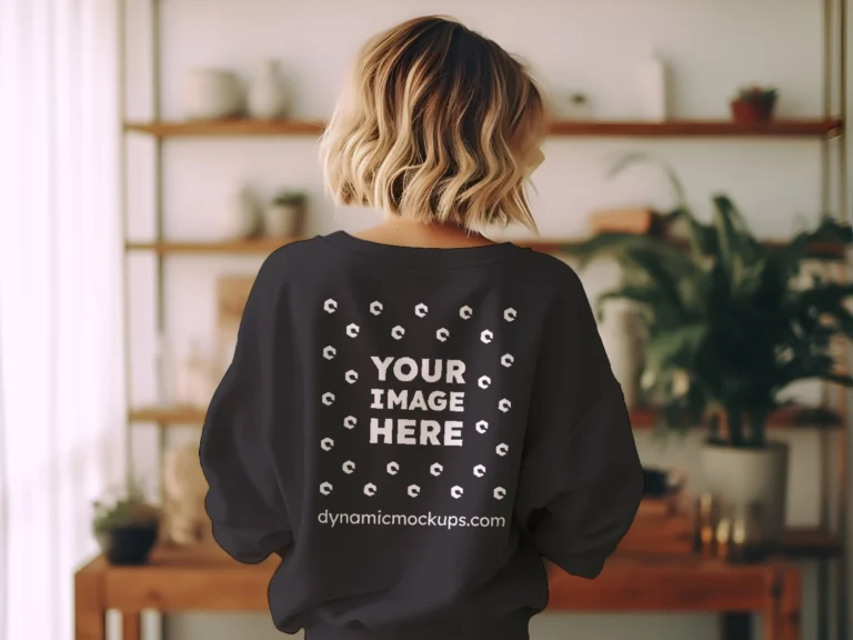 Woman Wearing Black Sweatshirt Mockup Back View Template