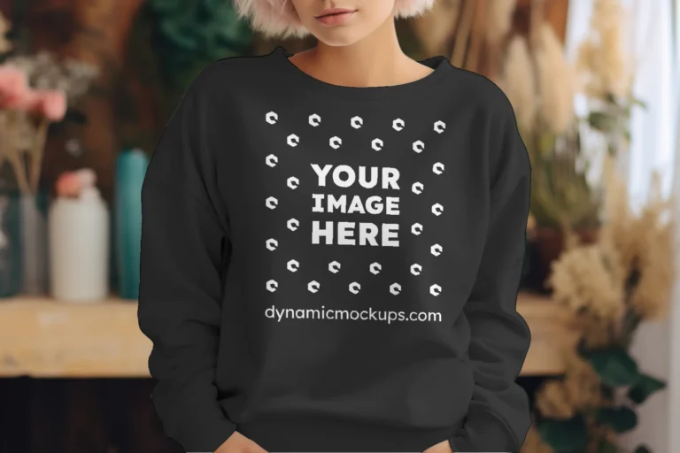 Woman Wearing Black Sweatshirt Mockup Front View Template