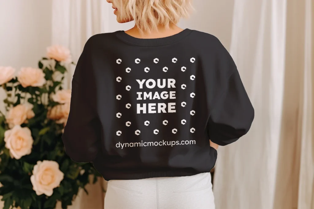 Woman Wearing Black Sweatshirt Mockup Back View Template