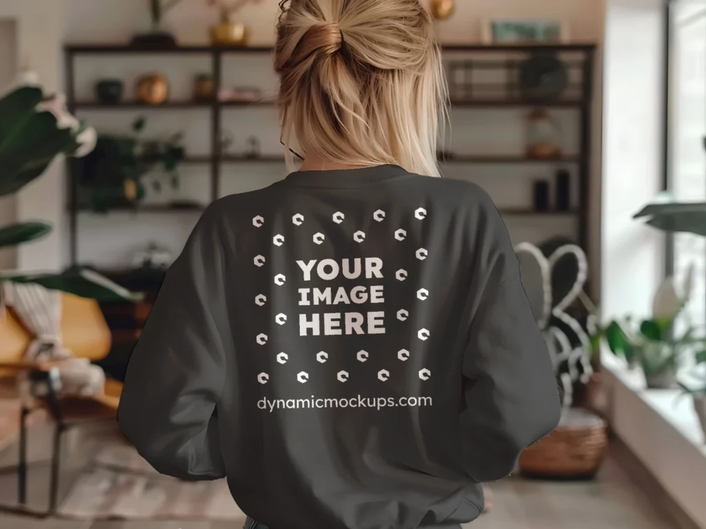 Woman Wearing Black Sweatshirt Mockup Back View Template